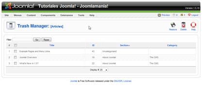 Joomla! Menu Front Page Manager