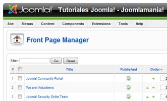 ¿Cómo publicar y ordenar artículos en el Front Page en Joomla! 1.5?