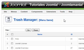 ¿Cómo eliminar o restaurar artículos o enlaces de menú en Joomla! 1.5?